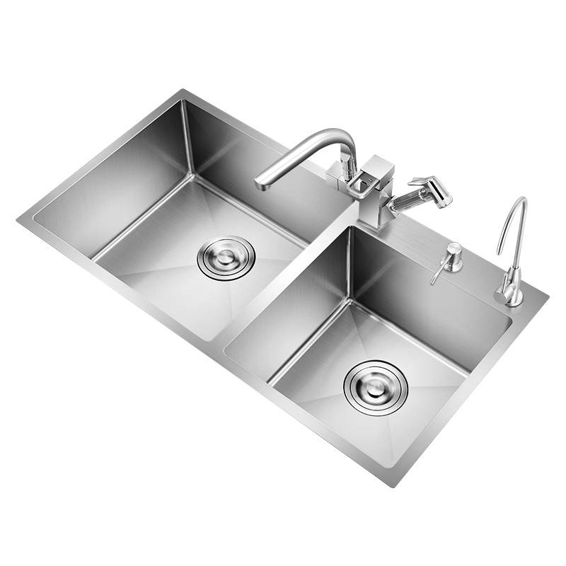 德国三孔洗菜盆双槽 厨房不锈钢水槽洗碗槽家用304嵌入式手工水池