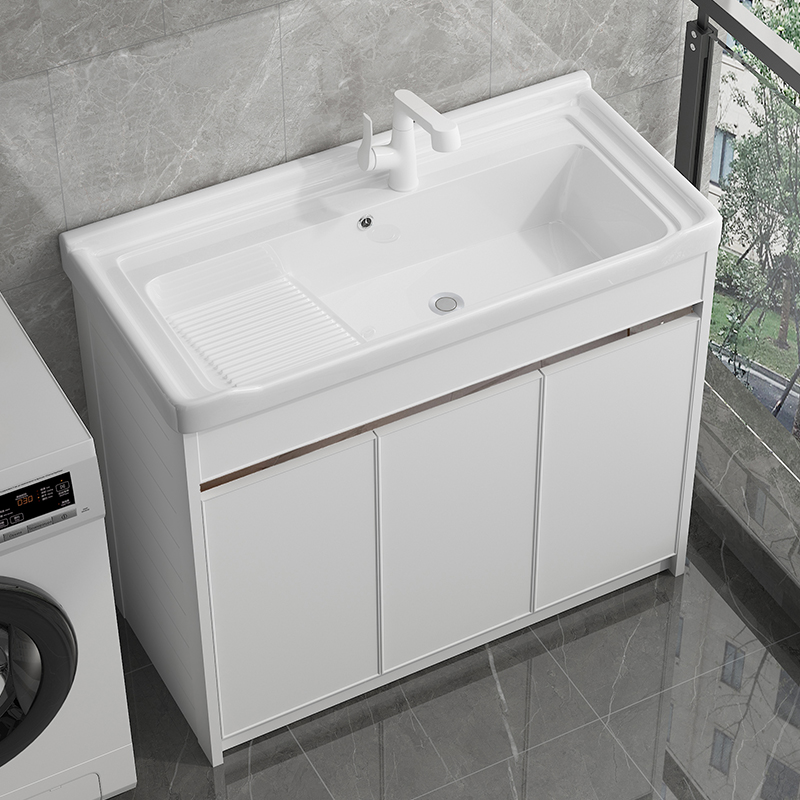 太空铝洗衣柜组合台盆陶瓷一体洗衣池带搓板阳台洗漱台洗手盆水槽