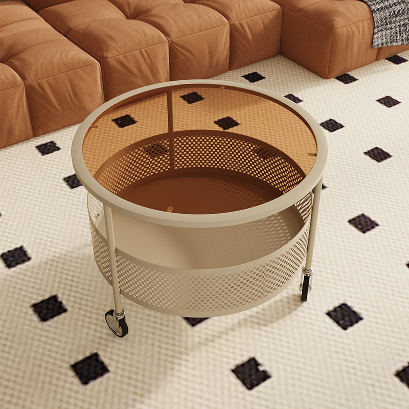 YANASO法式奶油风设计师网红小茶几小户型客厅极简玻璃圆形桌子