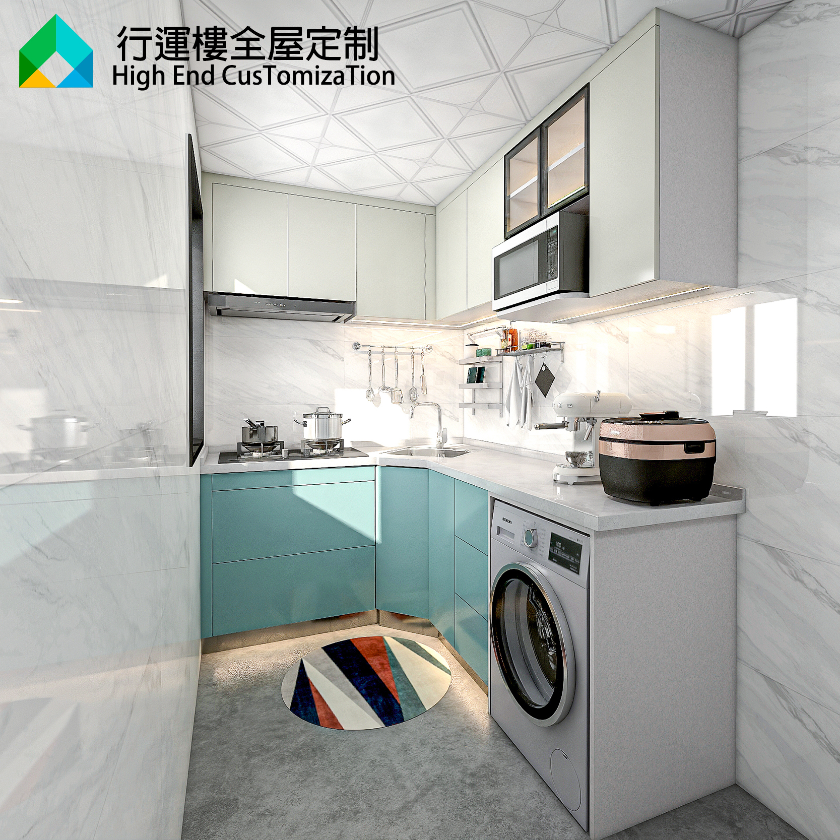 香港全屋定制櫥櫃吊櫃廚房整体訂造改造石英石灶台檯帶洗衣機位
