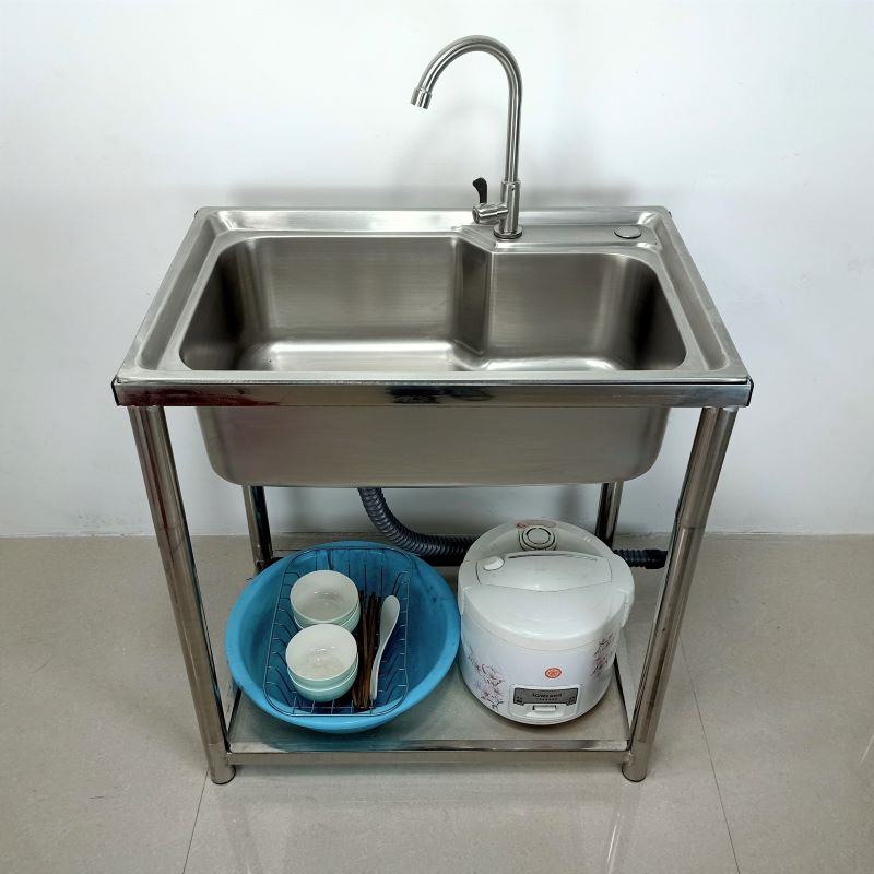 厨房不锈钢水槽单槽洗菜池洗碗槽带落地支架洗手盆简易可拆卸水槽
