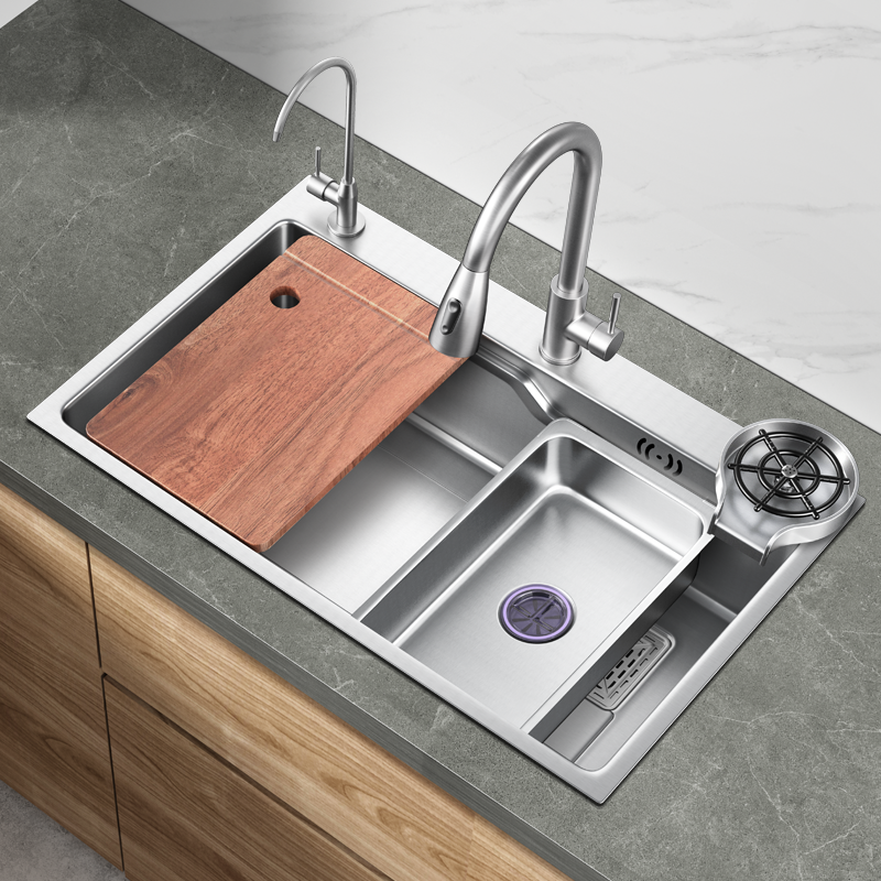 手工厨房不锈钢水槽日式家用纳米洗碗槽单盆台下洗菜盆大单槽
