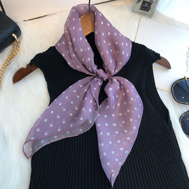 紫色真丝丝巾100%桑蚕丝波点方巾显白时尚高档春夏季护颈妈妈纱巾