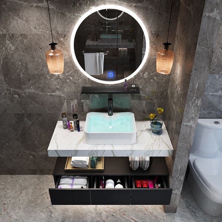 北欧简约浴室柜组合小户型大理石洗手池洗漱台洗脸盆卫生间台上盆