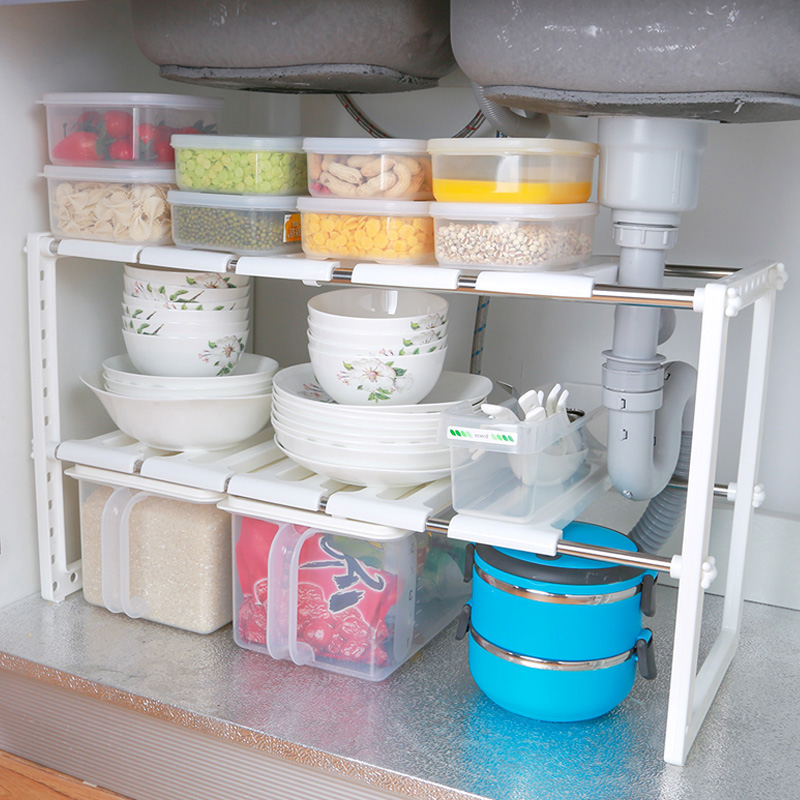 直销不锈钢厨房置物架收纳架双层沥水多功能柜内碗碟架水槽可伸缩