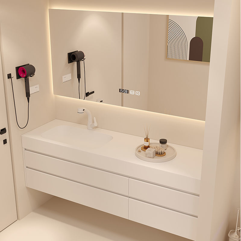 法式奶油风岩板一体盆浴室柜组合现代简约轻奢洗手洗脸台盆柜